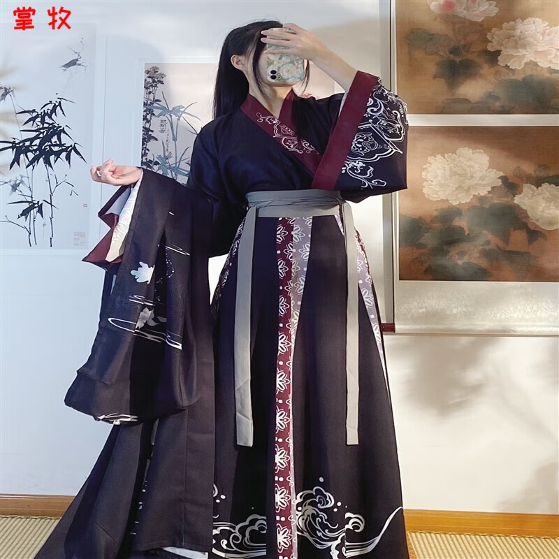 掌牧芙蓉轩 玉公子 晋制汉服黑色男女款魏晋风交瓴一片式齐腰破裙