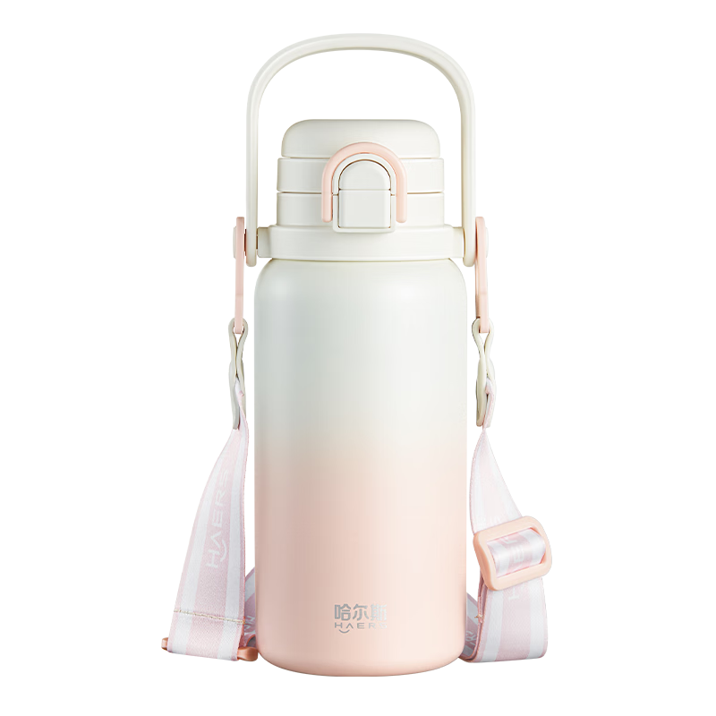 哈尔斯保温壶水壶大容量吸管双饮水杯子男女士学生316不锈钢 粉950ML