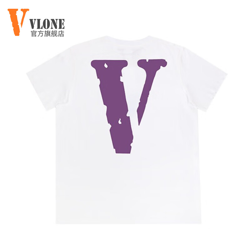 VLONE【美版】大V短袖男潮牌2024夏季t恤男纯棉上衣打底衫男女情侣装 QG-V22-白色紫大V M（尺码偏大150斤以内）