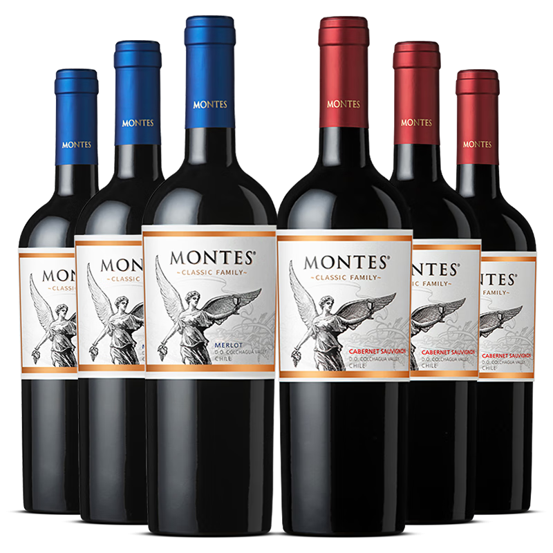 MONTES 蒙特斯 montes经典干型红葡萄酒组合装 6瓶*750ml套装（经典赤霞珠3瓶*750ml+经典梅洛3瓶*750ml）