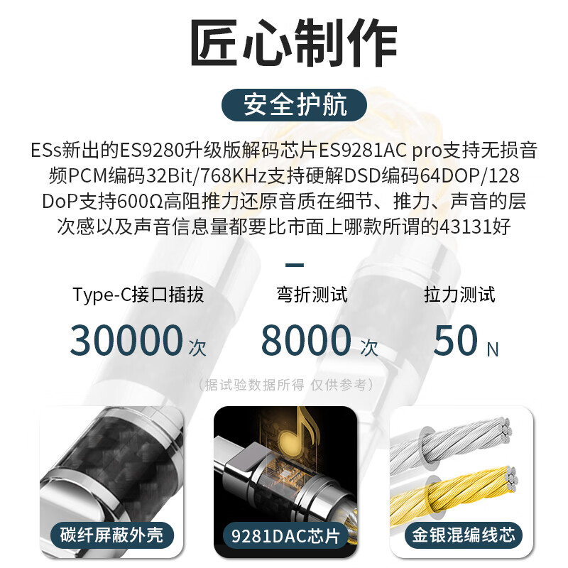 琴冠 Lightning转3.5mm耳机转接头DAC耳放解码芯片2.5转换线4.4平衡适用iPhon苹果安卓转接线 HiFi级 type-c转3.5(9281)