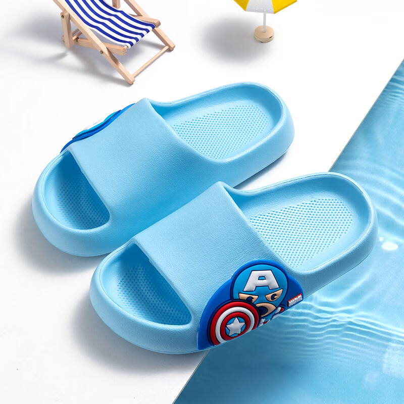 迪士尼（Disney）儿童拖鞋男孩美队软底凉拖居家室内防滑EVA洗澡拖鞋天蓝 200