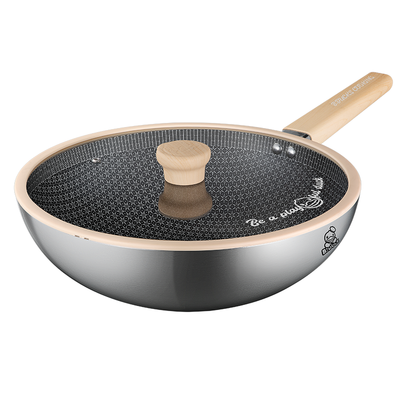 炊大皇（COOKER KING） 炒锅不粘锅316不锈钢炒菜锅防粘锅煎锅燃气电磁炉通用 316L蜂窝不粘小黄鸭联名 30cm