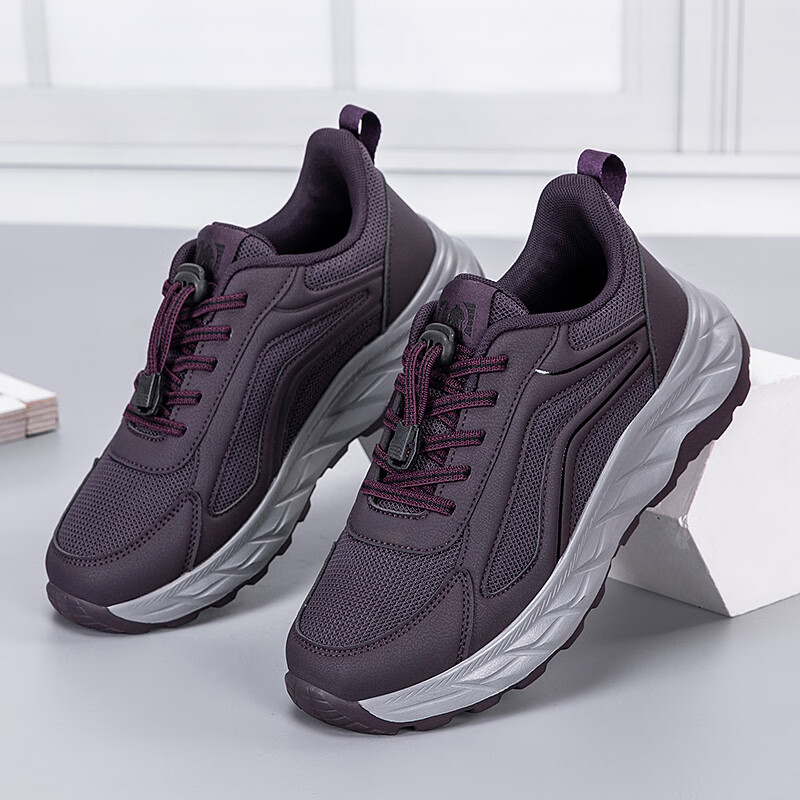 回力瑞老人鞋春季新款网面透气软底老年妈妈鞋一脚蹬休闲运动健步鞋 e