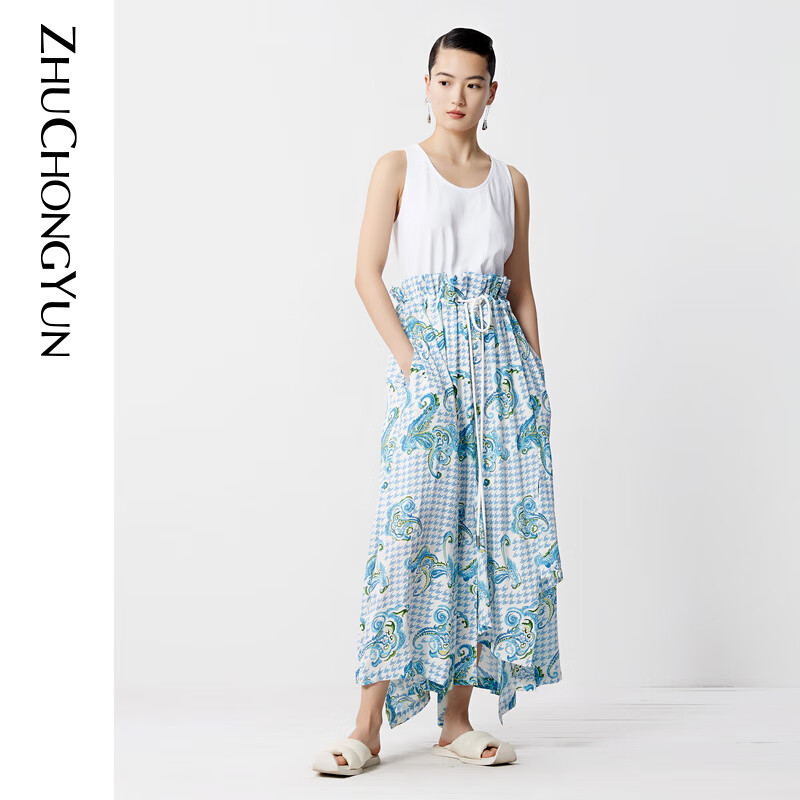 zhuchongyun夏新款原创设计女装拼接印花连衣裙 花色 s