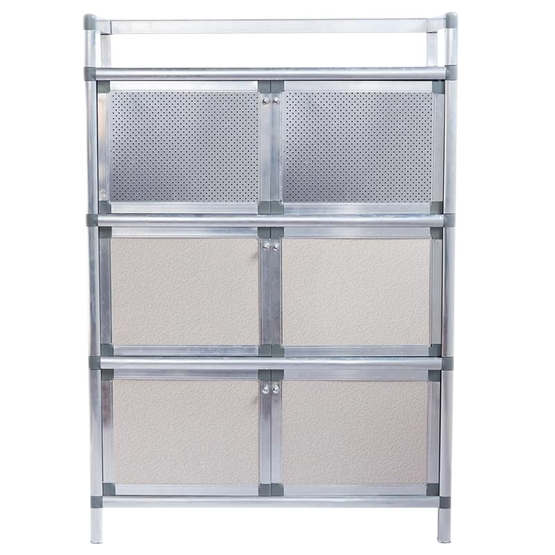 简易加厚碗柜铝合金储物柜厨房收纳柜多功能组装经济型家用简易灶台储物置物柜子 【二层四门】加厚浅绿