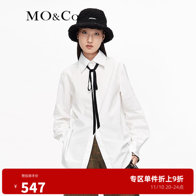 MO&Co.新疆棉MO&Co.新品校园风格宽松丝绒蝴蝶结衬衫 摩安珂 本白色 S