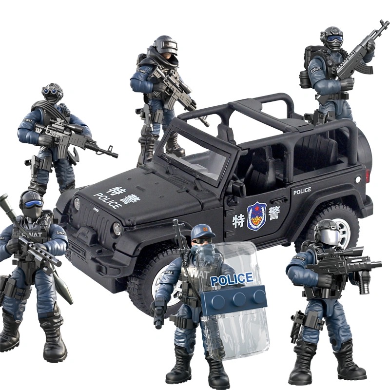 积木玩具维和士兵飞虎队儿童男孩子新年礼物 黑色 新品特警配吉普车