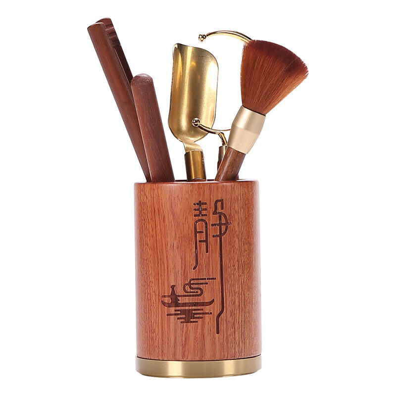 青天问月黑檀木茶道六君子花梨木茶夹茶勺茶刀泡茶工具茶具配件 年年有余-四方六君子