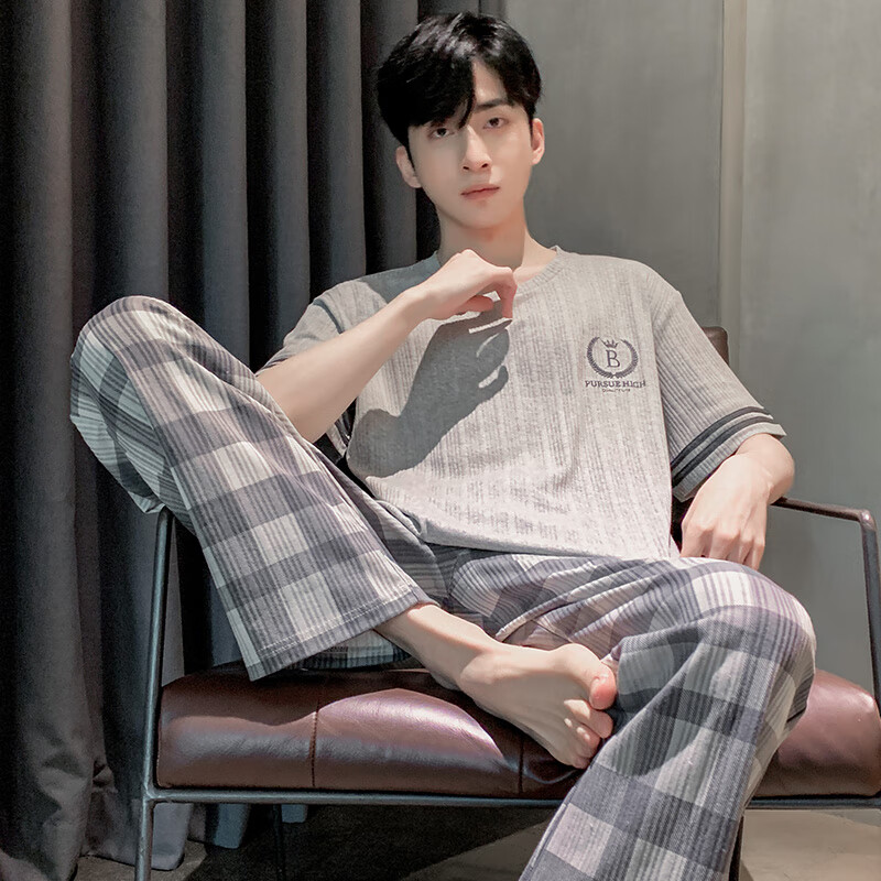 短袖长裤大码青少年男生外穿家居服 31444男 170(l)建议体重115-135斤