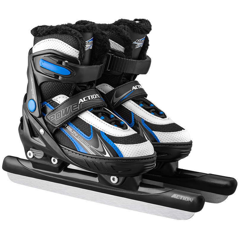 動感（ACTION） 冰刀鞋速滑刀可互換球刀托鞋毛絨保暖可調(diào)滑冰鞋初學(xué)者男女 藍黑色【鞋1雙+球刀架】 L 適合【40-43】碼