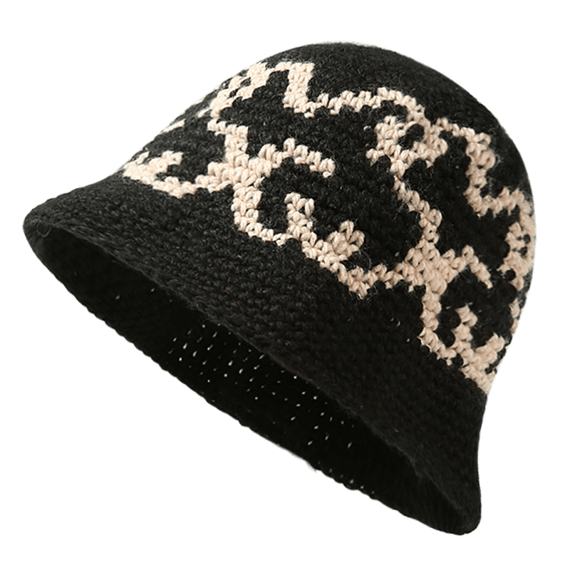 CACUSS漁夫帽女士秋冬季保暖帽子大頭圍針織帽百搭毛線帽顯臉小盆帽黑色