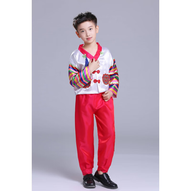 緣笛朝鮮族服裝童裝大長今兒童韓服寶寶女童朝鮮服裝少數(shù)民族韓國舞臺 男款白色 100cm