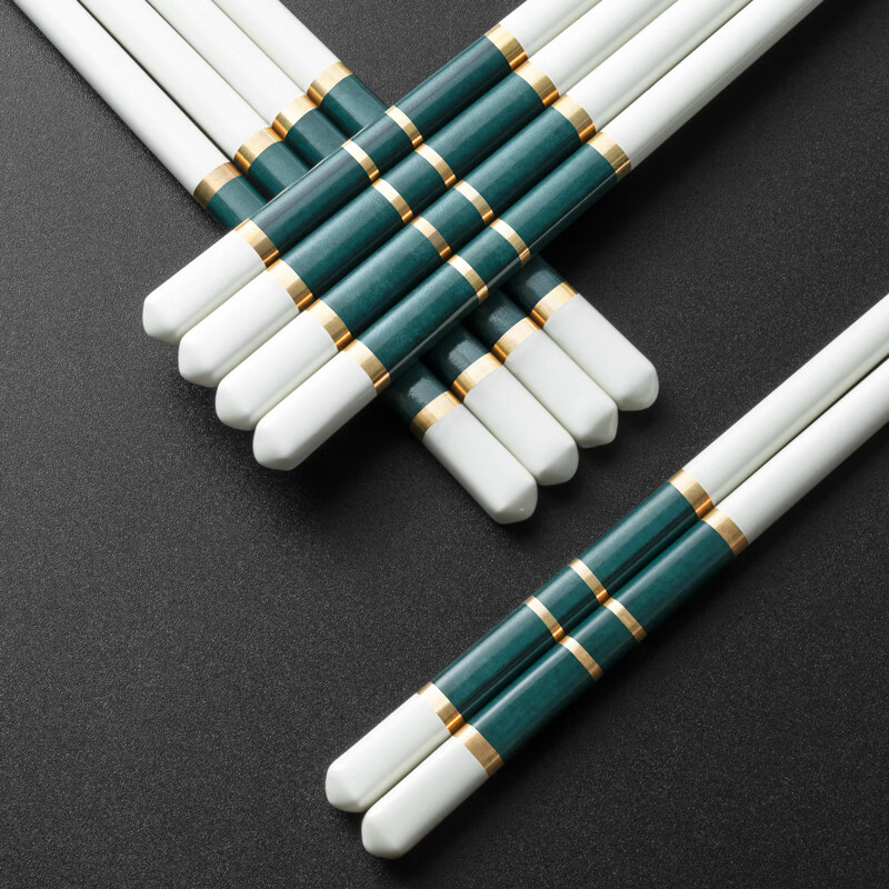 千年恋木高档轻奢陶瓷筷子抗菌率99.9%防滑防霉家用高颜值酒店餐具10双装 24.5cm墨绿色金四线陶瓷筷10双装