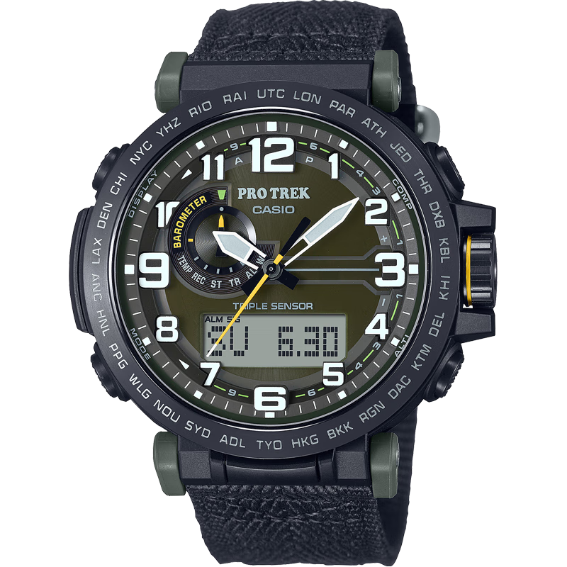 卡西歐（CASIO） 【全國聯(lián)?！渴直砣馗袘?yīng)器碳素纖維表帶戶外登山表太陽能男表 PRG-601YB-3PR