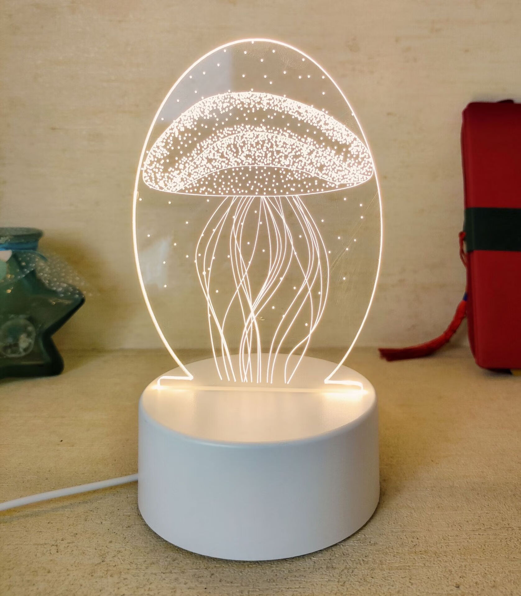 波哩也创意3d小夜灯触摸七彩遥控台灯卡通氛围灯生日儿童节礼品 水母