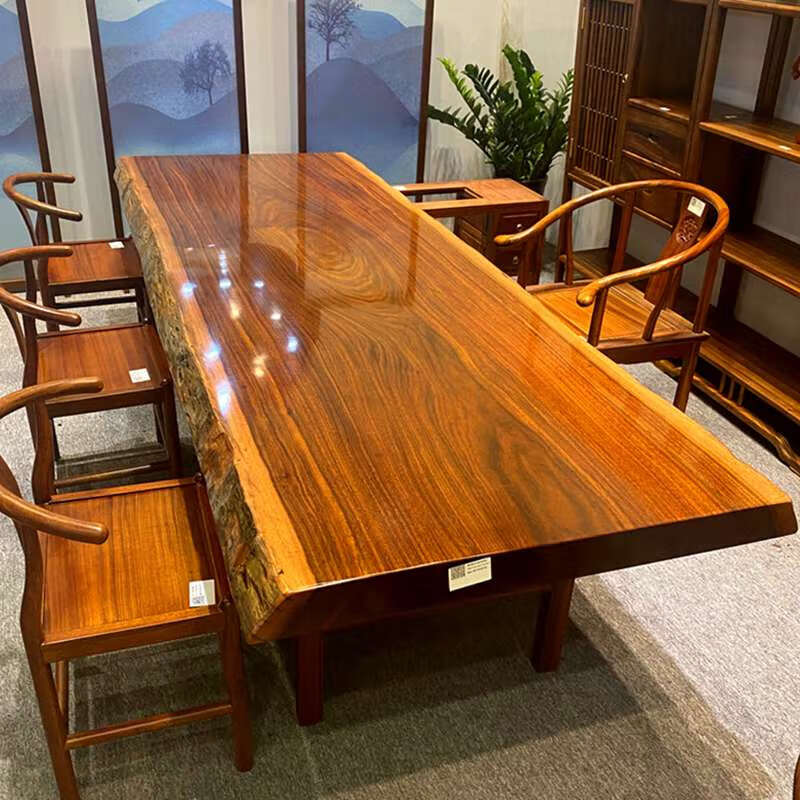 珠佩丽海南黄花梨家具大板桌实木原木茶桌茶台巴花办公桌餐桌面木整块