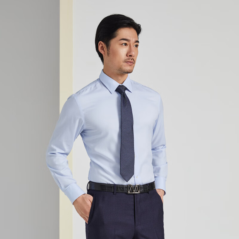 MAYOR男装春季商务长袖衬衫ALBINI全棉男士衬衣 浅蓝 170/84A