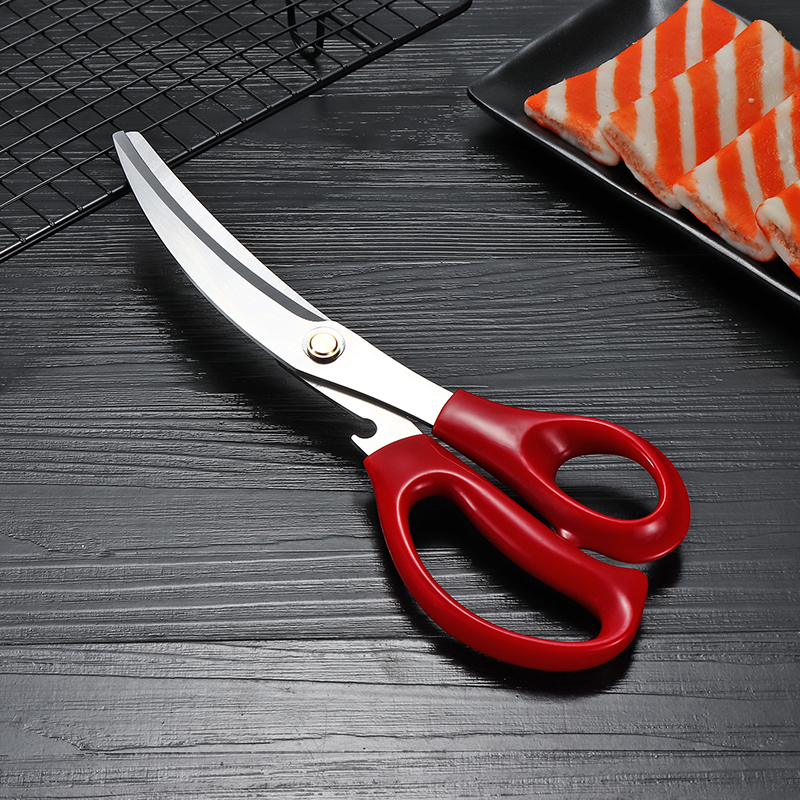 膳道韩式不锈钢加厚弯刃烧烤剪刀烤肉专用牛排剪厨房剖剪海鲜剪 红色