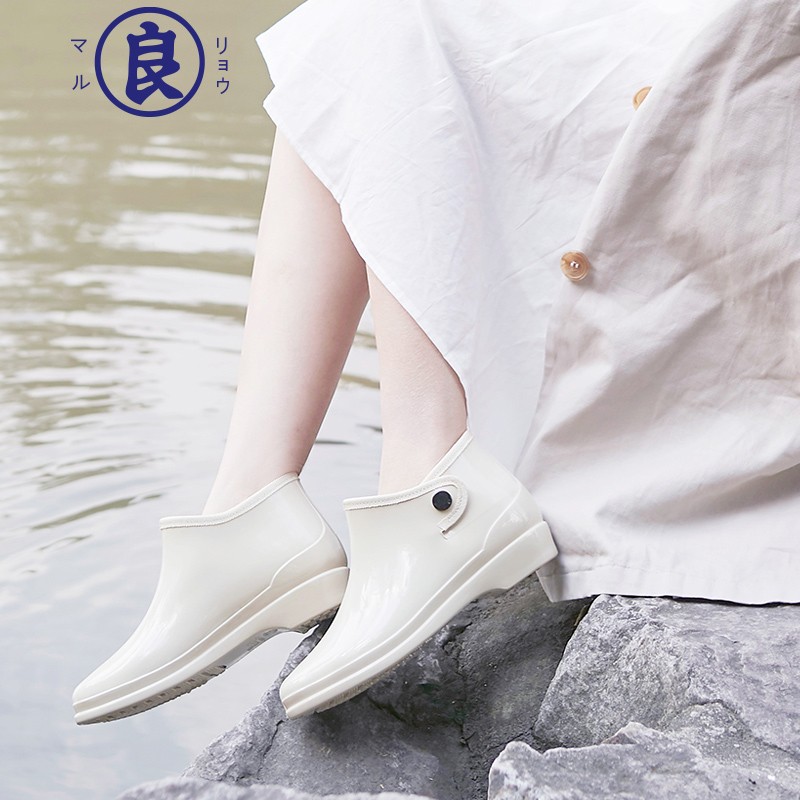 良牌maruryo日本进口OL女雨鞋时尚欧美范儿晴雨两穿防水鞋低跟雨靴套鞋 米色 LL(38/39码可穿)