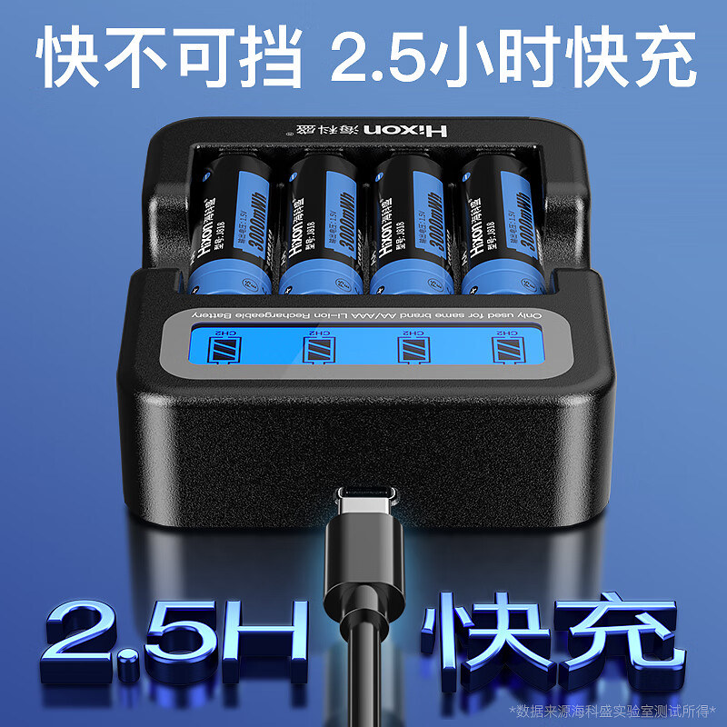 海科盛 J818 5号/AA可充电锂离子电池组电压1.5V真实容量2000mAh真实能量3000mWh 4节/盒 智能显屏快充充电器白+5号锂电池 4节