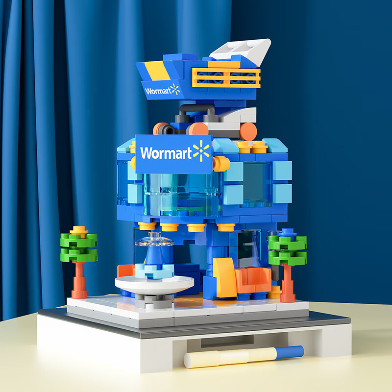 天积木街景3d立体拼图拼装玩具儿童建筑房子模型女孩系列礼物 蓝色