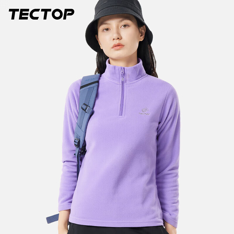 探拓（TECTOP）抓绒衣 户外加厚保暖女抓绒衣纯色立领半开衫柔软舒适抓绒衣 WZRY034 女款丁香紫 XL