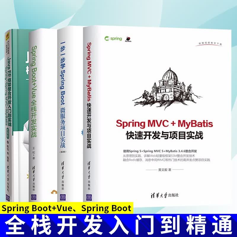全4册 Spring Boot+Vue全栈开发实战 一步一步学Spring Boot 2微服务项目