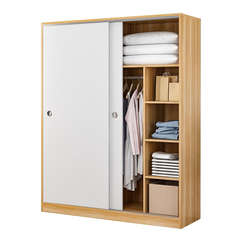 安尔雅 衣柜简易推拉门经济型卧室两门小衣橱简易衣柜组装木质小户型平开拉门衣橱柜子HXTLM-120