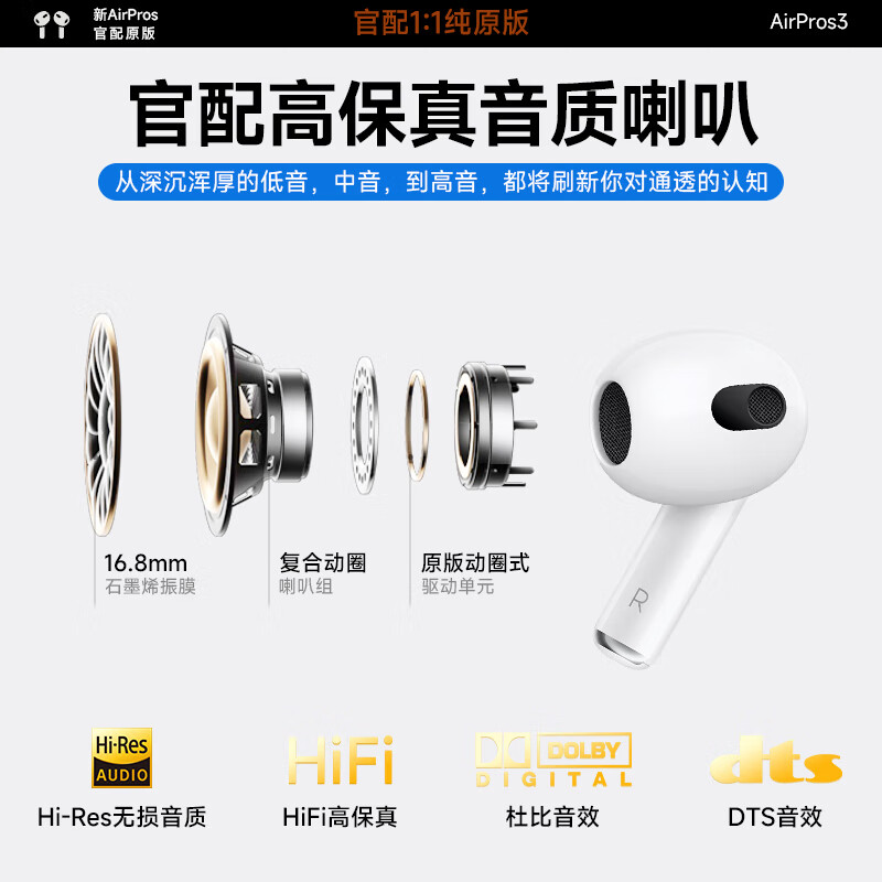 戈思迈 蓝牙耳机air华强北无线耳机升级顶配版适用于苹果iphone安卓降噪半入耳式Pods 【千元音质+空间音频+三真电量】