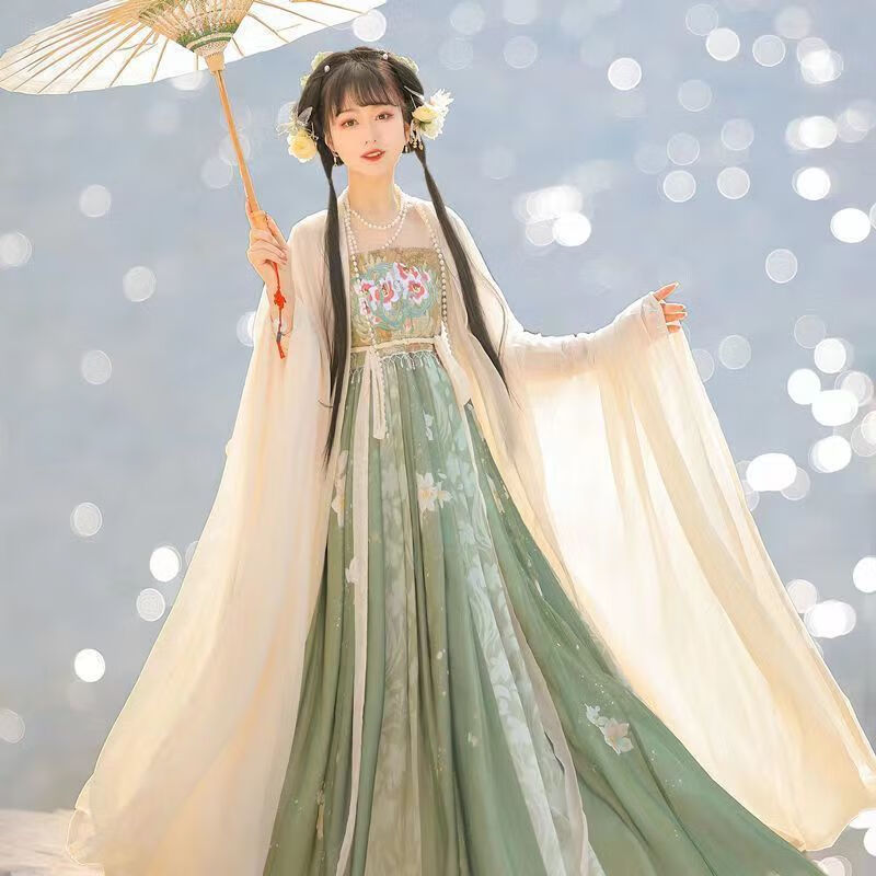 品贤 新中式改良汉服成人女日常穿秋装 汉服唐制全套诃子裙印花大袖杉