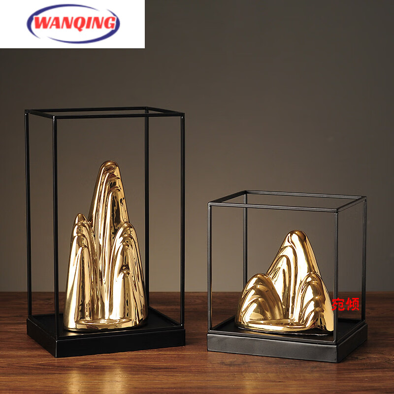 室桌面摆件新中式客厅玄关装饰品创意发财老板办公室工艺品 金山一对