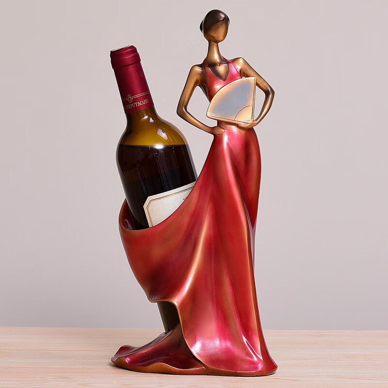 福美林（FUMEILIN）欧式创意美女红酒架摆件美式现代家用酒柜葡萄酒酒架酒瓶红酒架子 扇子美女酒架【红】