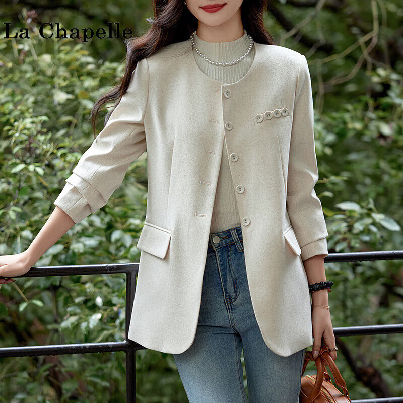 西装外套女高级感春季2024新款韩版宽松气质小香风西服 米白色西装 s