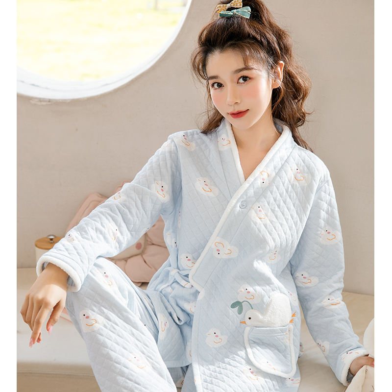 家の时光月子服春秋12月份11空气棉孕妇睡衣秋冬季里外纯棉哺乳产妇待产服 小蓝鸭 XL码 推荐145-160斤 京东折扣/优惠券