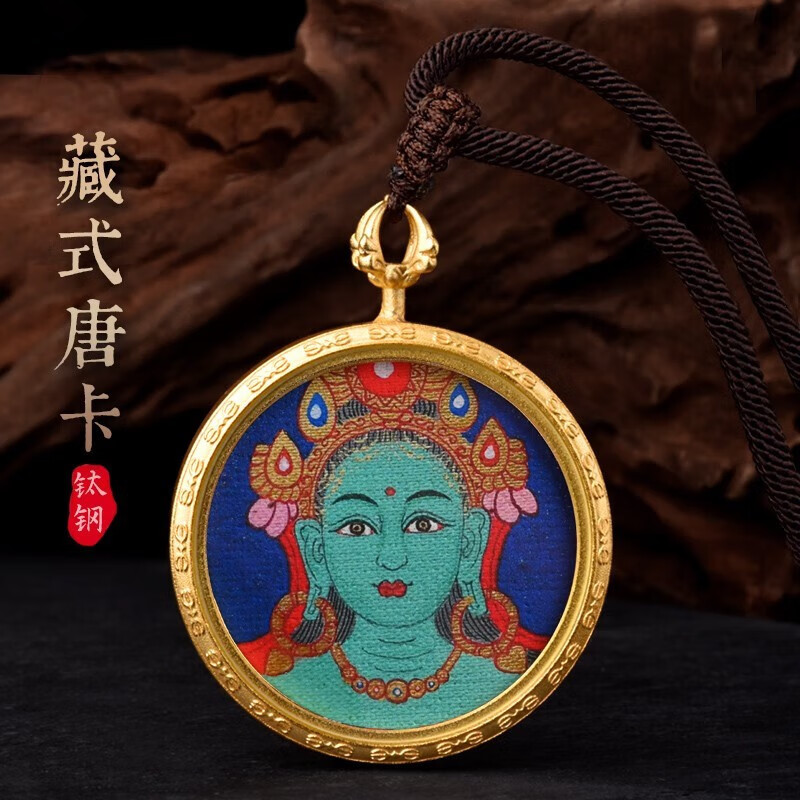 文初唐卡西藏绿度母吊坠佛牌项链小唐卡复古护身符挂件饰品男女画像