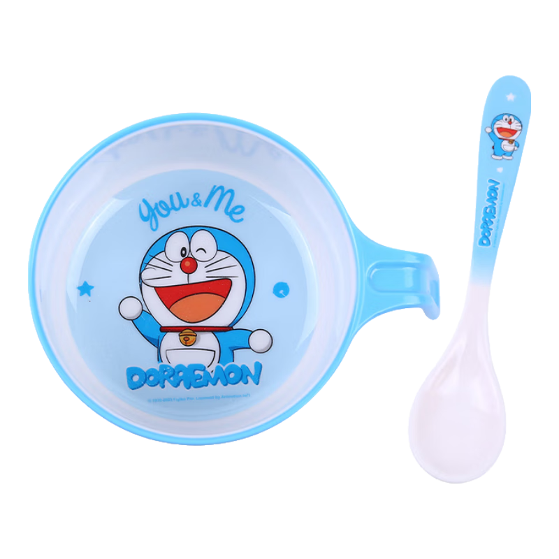 五和（WUHE）輔食碗兒童餐具寶寶吃飯碗卡通帶手柄嬰幼兒碗耐樹脂食品級防燙 新哆啦A夢400ml+勺子