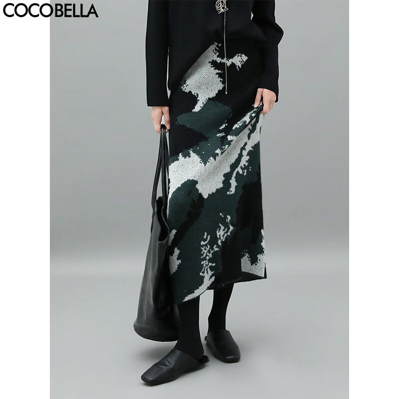 COCOBELLA新国风晕染提花针织半身裙女秋冬新中式优雅长裙HS559 花色 M