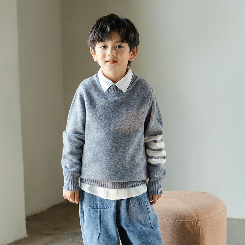至无稻儿童加厚羊毛衫秋冬半高圆领男童女童宝宝套头毛衣打底针织羊毛衫 原驼色 170 CM