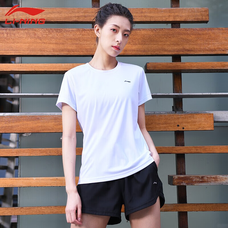 李宁（LI-NING）运动服女款羽毛球服T恤短袖速干春夏季羽毛球服装 白色ATSP416 XL码