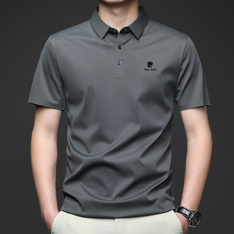 皮尔卡丹(pierre cardin)男士桑蚕丝polo衫时尚翻领冰 丝短袖休闲品牌