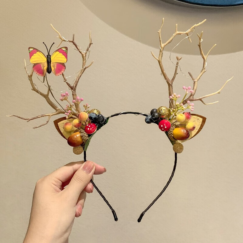 美丽公主  圣诞节发光鹿角发箍头饰女仙气麋鹿发卡拍照道具圣诞精灵头