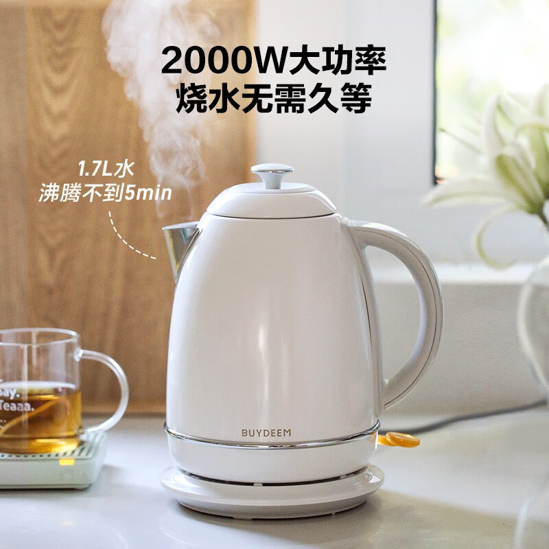 北鼎（Buydeem）烧水壶电热水壶 家用热水壶电水壶 全自动断电大容量烧水器 煮水壶304不锈钢 【雪地白】K640C| 1.7L