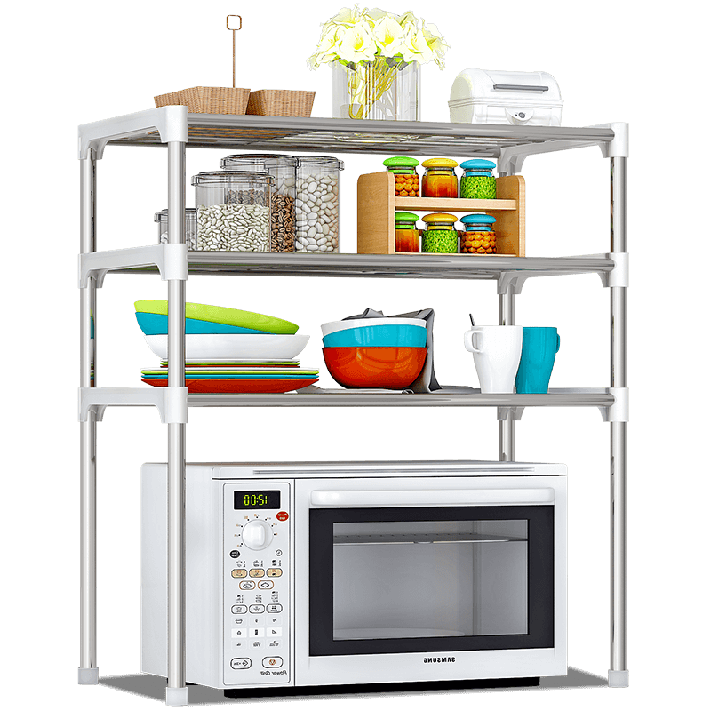 蜗家 微波炉烤箱置物架 多层厨房调料架实用落地式铁艺厨房浴室层架 隔板置物架 Z103银灰色