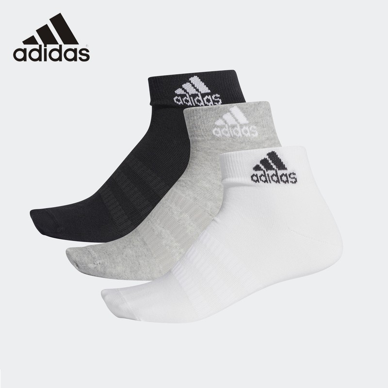 阿迪达斯 adidas 新款袜子男女运动休闲棉质女袜吸汗透气低邦运动袜子 3双装 黑白灰dz9434 M