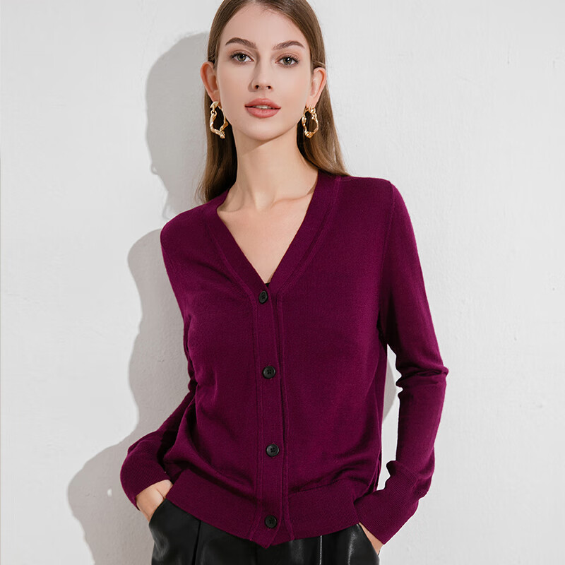 德凯佳新款v领春夏针织衫外搭开衫纽扣纯色长袖外套上衣羊毛衫 米白 S