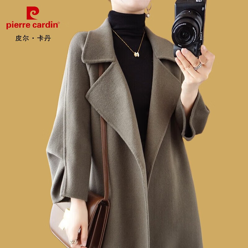 %羊毛大衣女高端女妮子大衣2022新款秋冬九分袖羊毛呢外套女 灰驼色 s