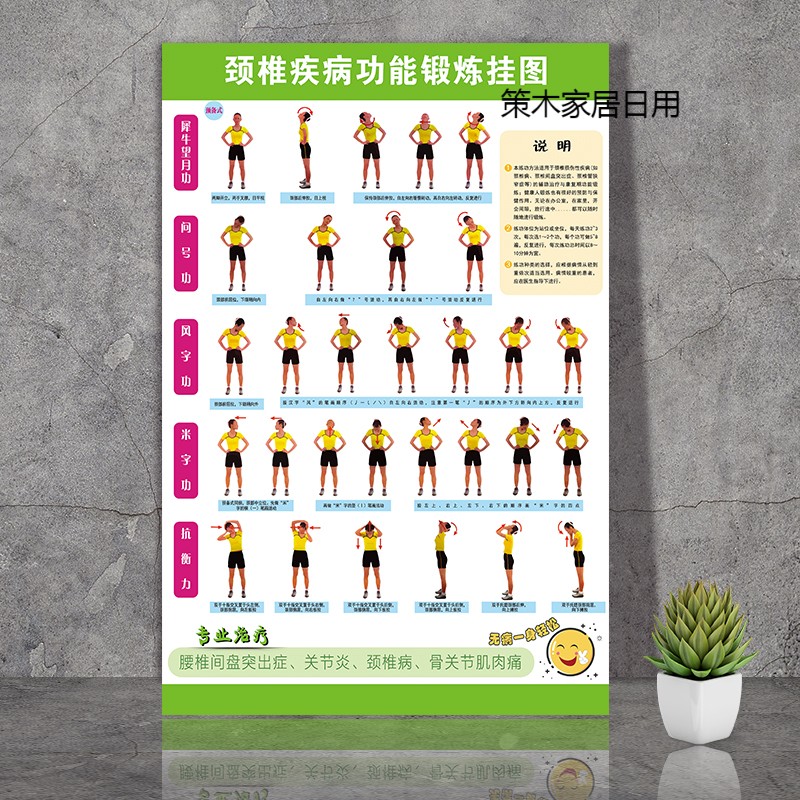 颈椎疾病功能锻炼操海报腰椎间盘突出宣传画关节炎康复锻炼挂图画