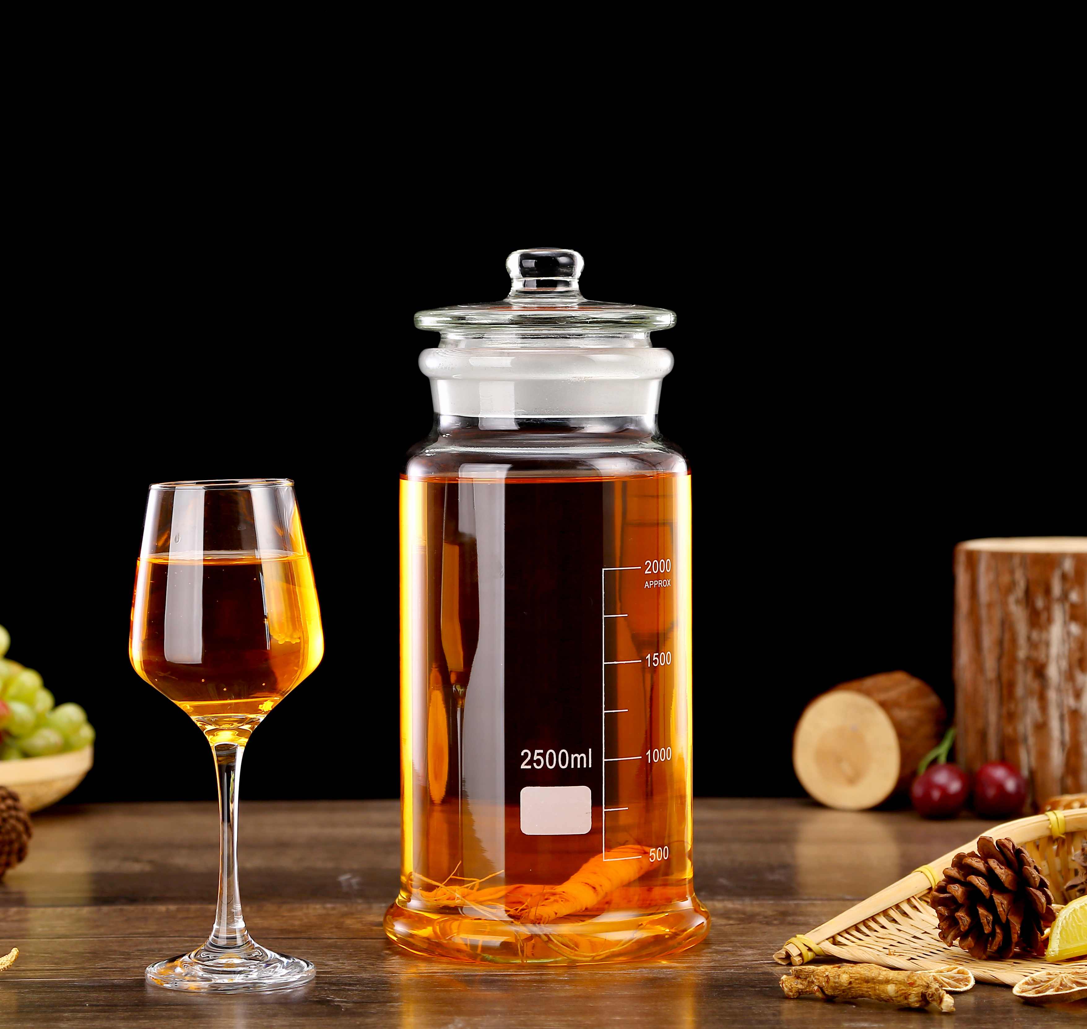 雪束高硼硅密封广口磨砂泡酒玻璃瓶人参药酒专用高档酿酒罐酒坛子 5斤