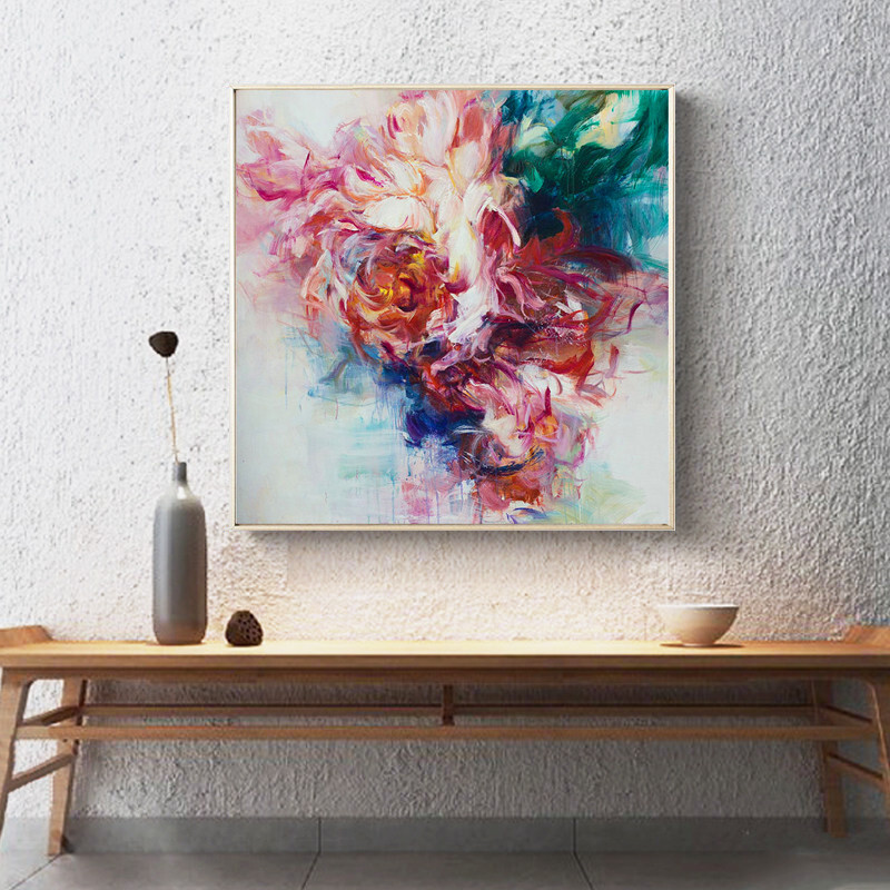 牡丹花油画手绘抽象花开富贵纯手工抽象画现代简约古典静物花卉装饰画